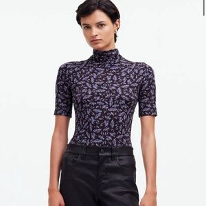 Madewell - size small mock neck Women's Black and Purple Patterned Top